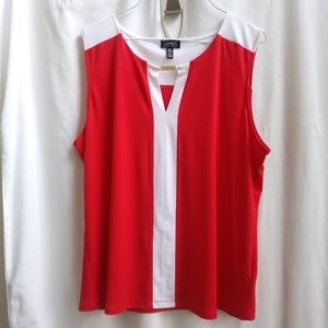 Jones New York Red and White V neck Gold Metal